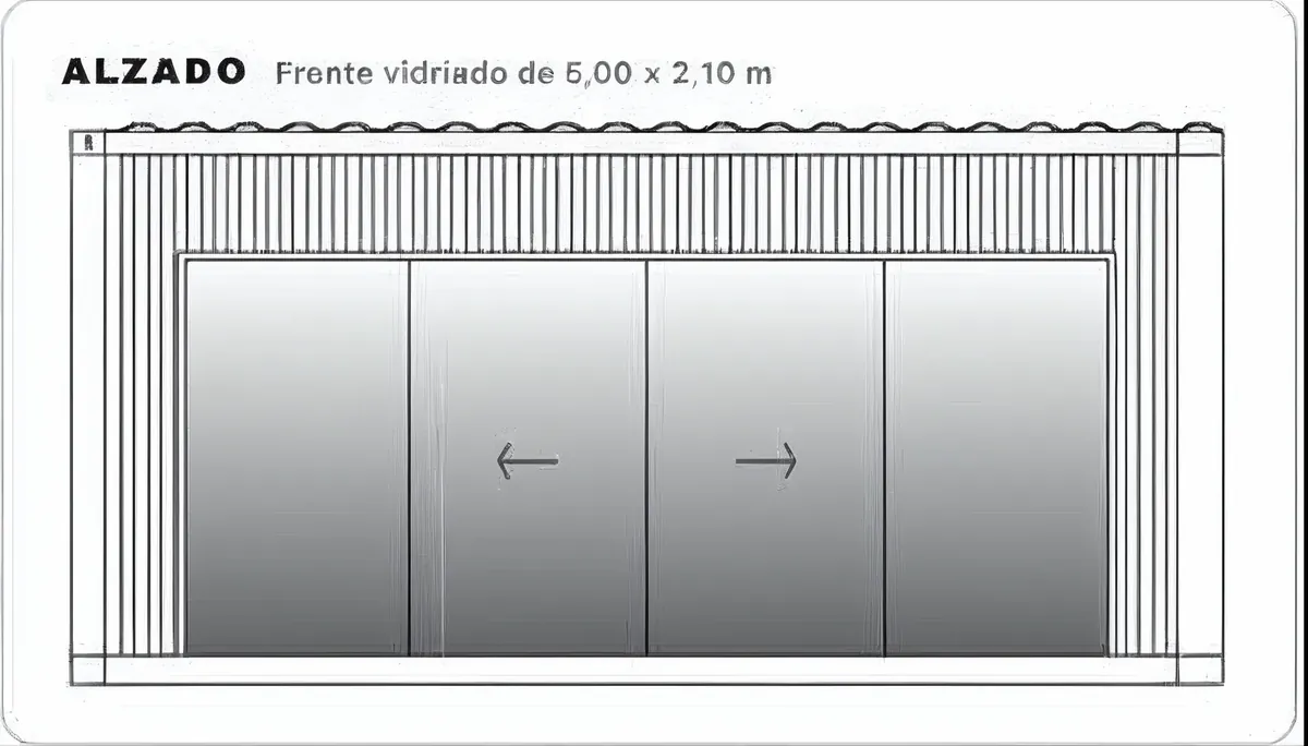 Plano de alzado del frente vidriado del showroom en contenedor de 20 pies